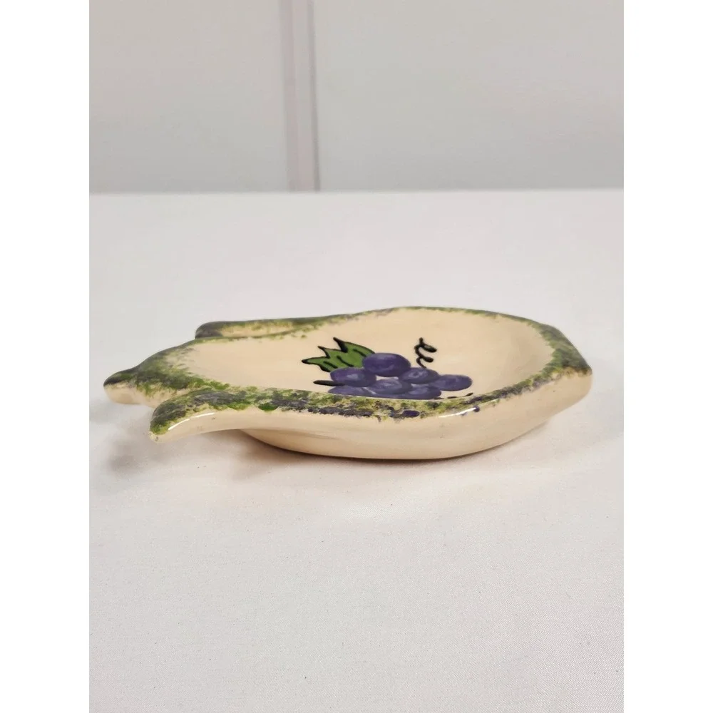 VTG 1999 Hand Painted Grape Motif Spongeware Teabag Holder Tray 7